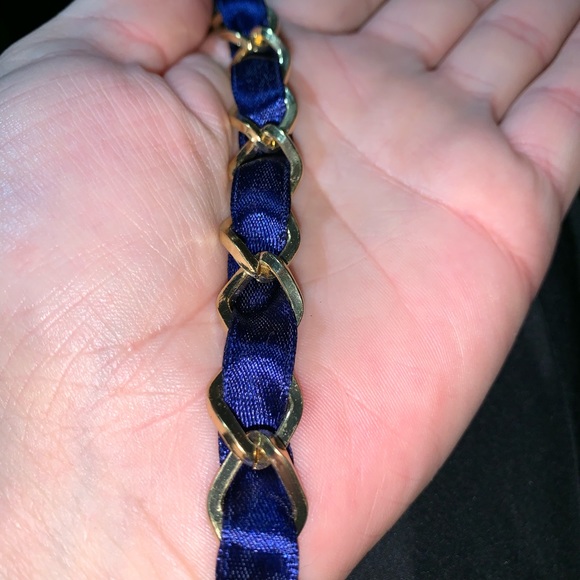NWT navy silk+gold chainlink elastic HEADBAND $28 - Picture 2 of 8